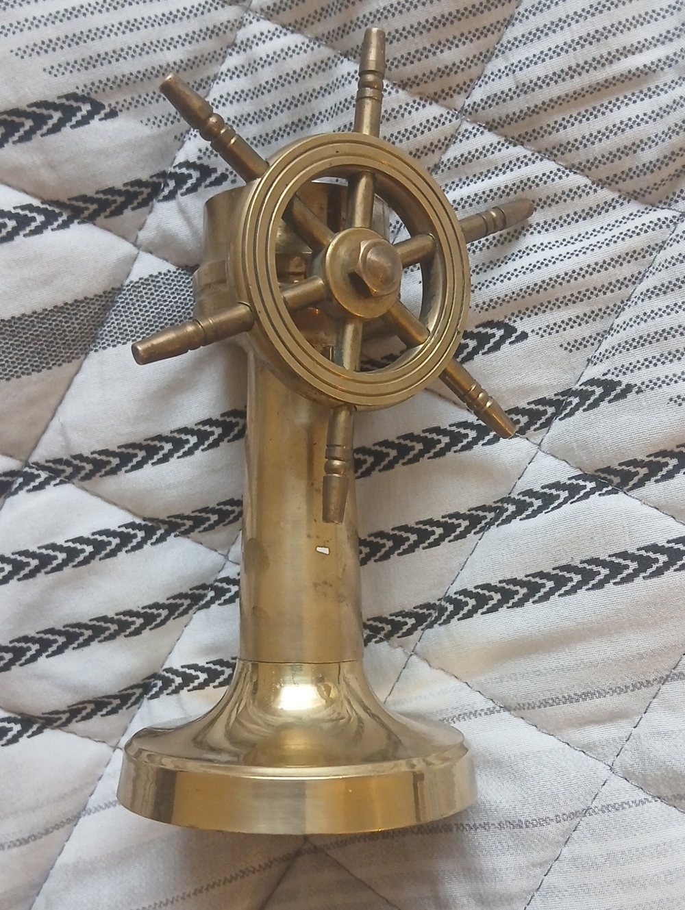 Brass Ship Wheel Decorative Candle Holder - Gold